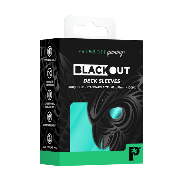 Palms Off Gaming Blackout Deck Sleeves - Standard Size - Turquoise - 100pc