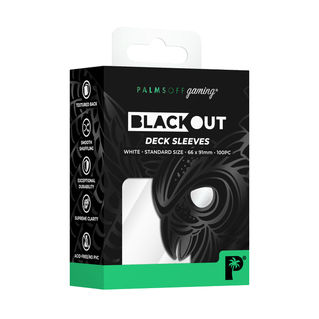 Palms Off Gaming Blackout Deck Sleeves - Standard Size - White - 100pc